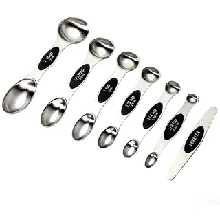 ANCLLO Magnetische Messlöffel, 7er Pack, Edelstahl, doppelseitig, Messlöffel-Set für trockene und flüssige Zutaten, Teelöffel, Messlöffel, passt in Gewürzgläser (schwarz)
