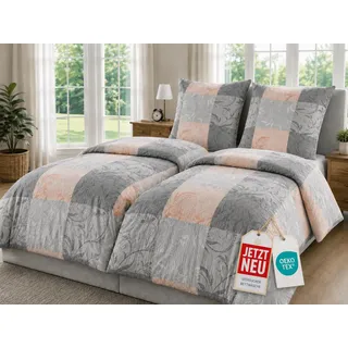 4 teilige Seersucker Bettwäsche, 2x 135x200 + 2x 80x80 cm, Ranke-Rose | Reißverschluss, ÖkoTex-100, weich und angenehm auf der Haut, frisches Schlafklima, pflegeleicht und langlebig