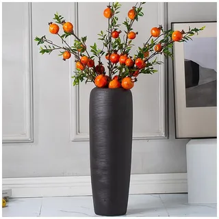 Große Keramikvase für Büro oder Bauernhaus, Wohnzimmer, Dekoration, große Bodenvase für Blumenarrangements, weiße und schwarze Vase (60 cm)