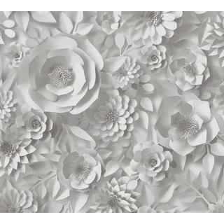 A.S. Création Blumentapete 3D selbstklebend 52 cm x 300 cm Grau/Weiß