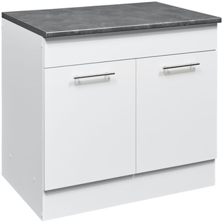 EDDY Moderner Spülenunterschrank Küche in Weiß matt, Metallic Grau - Geräumiger Küchenschrank mit viel Stauraum - 100 x 90 x 60 cm (B/H/T)