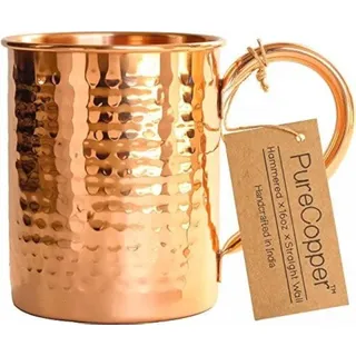 100% Copper Mug for Moscow Mule - 16oz Hammered Pure Copper Thick Wall - BONUS Recipe Cards! by PureCopper
