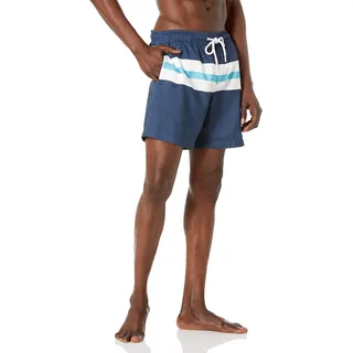 Amazon Essentials Herren Badehose, 18 cm, Marineblau Weiß Streifen, XS