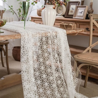 CULASIGN Weiße Spitze Tischdecke Blumen Vintage Bestickte Spitzeauflage für Hochzeit Sommer Outdoor Party Boho Tisch Dekor (130x180)