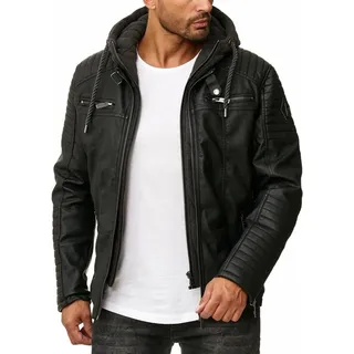 Red Bridge Herren Kunst- Lederjacke Kunstleder Bikerjacke mit Sweat- Kapuze Two in One Schwarz XL - Schwarz - XL