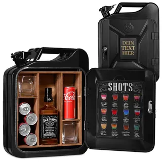 Maverton 20L Kanister Mini Bar mit Gravur, Jerrycan Metall Mobile Bar | Geburtstagsgeschenk für Männer personalisierte Geschenke für Männer, Abschließbarer Minibar, Größe: 36x47x18cm