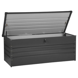 Große Metall-Gartentruhe 600 l graphitgrau Kissenbox Auflagenbox für die Terrasse wasserdicht Aufbewahrungsbox Gartenbox Cebrosa