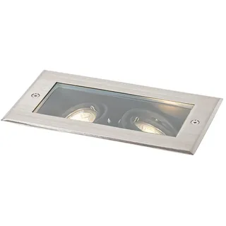 Qazqa Modern außen Bodenstrahler, Bodeneinbaustrahler für den Garten - Oneon - Silber Farbe, max. 50W, Geeignet für LED, 23.5cm, IP65, Rechteckig, 2-flammig