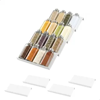 Gewürzregal mit Schublade und Leiter, platzsparend, 6 Stück, langlebiges PP Material, für Küche