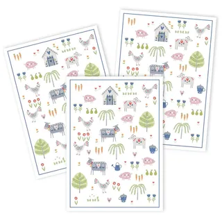 Kracht Geschirrtuch Landleben, (3-tlg., 3-teilig), 3er Pack Geschirrtücher (3 Stück), ca. 50x70cm, Halbleinen bedruckt braun