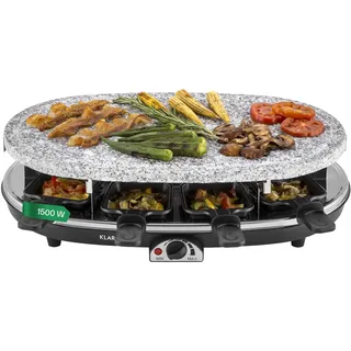 Klarstein Raclette-Tischgrill für 8 Personen mit Steinplatte, Großer Raclette Grill, 1500W Gerät mit 8 Pfännchen, Groß für Käse & Fleisch 4-8 Personen