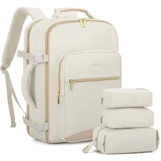 LOVEVOOK Handgepäck Rucksack, 40L Groß Reiserucksack Damen Flugzeug Koffer 45x36x20, Wasserdicht Travel Backpack mit 17 Zoll Laptopfach für Reise Business Geschäftsreise Weekend Wandern, Beige