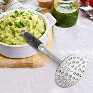 Kartoffelstampfer,Potato Masher Edelstahl,Dichtes Loch,Gemüsestampfer mit Langem Stiel,Mehrzweck-Kartoffelstampfer für Spülmaschinengeeignet,Kartoffelbrei,Gemüse,Früchte(A)