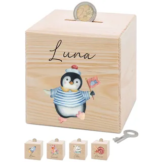 Bärenfreunde Personalisierte Kinderspardose, Spardose Junge, Mädchen | Holzspardose Kinder personalisiert, Taufgeschenke für Kind, Baby Geschenk Geburt, Holz Sparschwein mit Schlüssel