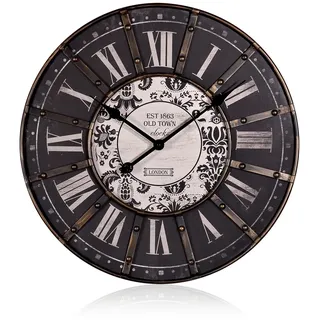Mucola - Wanduhr Dekouhr Bahnhofsuhr Metallrahmen 60cm Schwarz Antik Nebenuhr Xxl Römisch