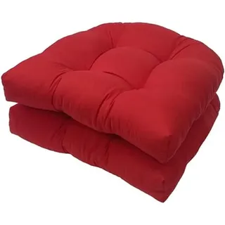 GRYYP 2er-Pack getuftete Sitzkissen für drinnen und draußen, 18,9" x 18,9" U-Form Ersatzkissen für Korbstuhl Sitz Terrassenmöbel Esszimmerstuhl Pad(Color:Rot)