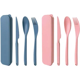 Noewmub Übergröße Plastik Besteck Mehrweg Set, 2 Set Reise Besteck Mit Etui, Camping Besteck Set, Tragbare Utensilien, für Lunchbox, Schule, Picknick, Reisen, Camping Oder den Täglichen Gebrauch