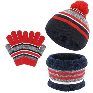 TAGVO Kinder Mütze Schal Handschuhe Set 3 in 1 Dickes Fleece Strickmütze Thermo Strickmütze für Kinder 3-6 Jahre Winter Zubehör