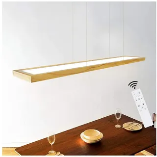 ZMH LED Pendelleuchte aus Massivholz, 100 cm, 40 W, dimmbar mit Fernbedienung, LED fest integriert, warmweiß, kaltweiß, höhenverstellbar bis 150 cm, für Esstisch, Wohnzimmer und Büro beige