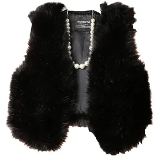 YOUCAI Damen Kunstpelz Weste Ärmellose Jacke Kurz Winterjacke Fellweste Mantel Oberteile Outwear Warm Pelzweste Pelzjacke Pelzmantel,S,Schwarz - S