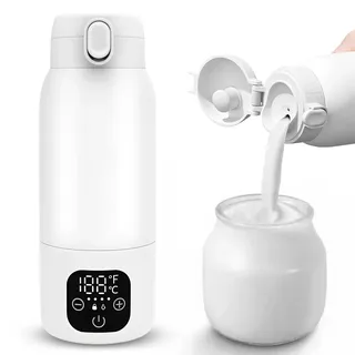 Tragbarer Flaschenwärmer Baby Unterwegs, Akku Thermoskanne 500ml, 35-70 °C Einstellbar, Mobiler Milchwärmer mit USB-C, 100W Schnelles Aufheizen für Auto, Reise, Muttermilch und Wasser