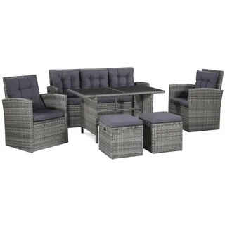 Gaseeto Polyrattan Gartenmöbel Sitzgruppe Garten Set 6 teilig Lounge Möbel Outdoor Grau Terassenmöbel Außen Gartenlounge Outdoor Garten Loungemöbel Set mit 3-Sitzer-Sofa,2 Sessel,Tisch,2 Fußbank