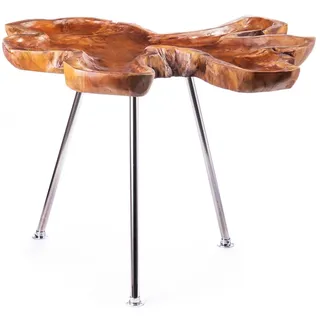 Massivholztisch VILLA IBIZA rund Teakholz Baumscheibe Unikat Tisch Boho Couchtisch Natur Metallbeine Wohnzimmer Outdoor Beistelltisch Holz rustikal Deko Naturlook Handarbeit Landhaus Loftstil