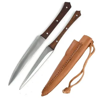 Vehi Mercatus Besteck-Set Mittelalter-Besteck Set Typ 7 mit Doppellederscheide Holzgriff, 1 Personen, Leder, Edelstahl, Holz braun