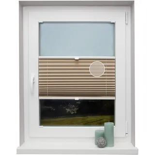 Plissee auf Maß Thermo für alle Fenster Montage in der Glasleiste Blickdicht mit Spannschuh Sonnenschutzrollo Beige Breite: 61-70 cm, Höhe: 40-100 cm