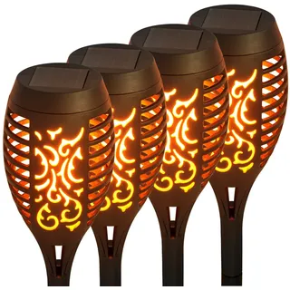 LUMILED Gartenfackel Solar 4er Set Solarleuchten 50cm LEDs mit Erdspieß Flamme IP44 Wetterfest Garten Solarleuchte Fackel Lichter LED Gartenlampe Flamme Solarlampe Flammenlicht Solarfackel 4 Stück