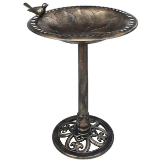 Vogeltränke Bronze Kunststoff 150 cm Durchmesser Gartendeko Wasserschale mit Standfuß für Balkon und Terrasse Vogelbad wetterfest mit Harzbeschi...