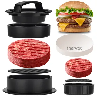 TOUWMX 3-in-1 gefüllte Burgerpresse, Hamburgerpresse, Hamburger-Presse, Patty-Maker für gefüllte Burger, Rindfleisch, Veggie-Burger, Slider, Burger-Patty-Form mit 100 Stück Patty Wachspapier
