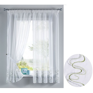 Gardine, Gardinenbox, Stangendurchzug (2 St), transparent, WELLE Stickerei Gardinen Set 2 Tlg. Raffhalter Tunneldurchzug Gardinenband 112231 grün