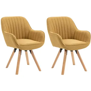 MEUBLE Cosy Esszimmerstühle Drehbar 2er Set Küchenstuhl Polsterstuhl Drehstuhl mit Armlehne Sessel Schminkstuhl aus Stoff Massivholzbeine für Esszimmer Wohnzimmer Arbeitszimmer, Gelb