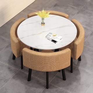 WYZCHDM Moderner Esstisch Set, Runder Esstisch mit 4 Stühlen, 80cm, Küchentisch Esszimmertisch Tisch mit Stühlen, für Esszimmer Küche Wohnzimmer Baumwollleinen-1
