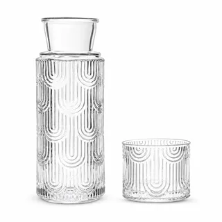 Nachttisch Wasserkaraffe Set 640ml mit Trinkglas (180ml), Glaskaraffe mit Glasdeckel, Karaffe Set für Gästezimmer, Schlafzimmer & Wohnzimmer,Wasserkrug für Wasser, Milch, Saft, Eistee, Kaffee