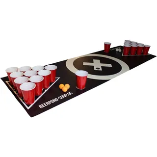 Beercup Bierpong Matte, Beer Pong Set für Erwachsene Partyspiele, Beerpong Tisch-Matte, Tischmatte für Beer Pong Spiel mit 70 Red Cups-Bierpong Becher-Set, Bierpong-Tischmatte mit Leichter Reiniung
