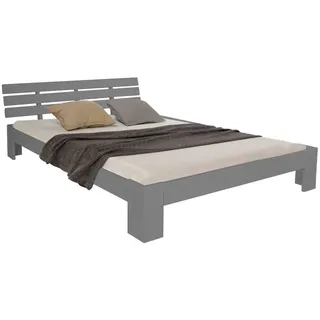 Homestyle4u Holzbett 140x200 mit Lattenrost, in Grau Holz, Kiefer, cm Schlafzimmer, Betten