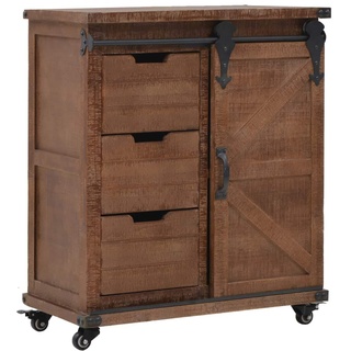 Festnight Aufbewahrungsschrank | Vintage Sideboard | Industrial Kommode | Beistellschrank mit Rollen | Holz Schubkastenkommode | Braun Massives Tannenholz und Stahl 64x33,5x75 cm