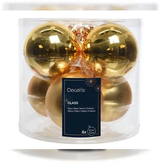 Decoris Kaemingk Weihnachtsbaumkugeln Glas 8 cm 6 Weihnachtskugeln 8cm Christbaumkugeln Goldfarben Ø Aus - 6er Set