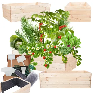 MODO24 Hochbeet Holz, Kräuterbeet, Gartenbeet, Pflanzkasten, Blumenbeet, für Garten und Terrasse, Kiefernholz, Massivholz, Naturholz, Gemüsegarten, Abmessungen 36x120x80 cm, Farbe: Natur