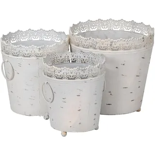 levandeo Pflanzkübel 3er Set Eisen Grau Shabby Chic Vintage Gartendeko Blumentopf Deko Kübel