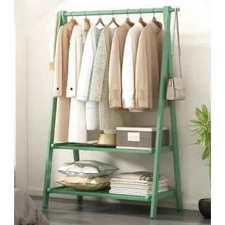 Garderobenständer aus Holz,Freistehender Kleiderständer Mit 2 Lagerregal, Garderobe Mit Kleiderstange,Multifunktionaler Kleiderständer,Flurregal, Wohnzimmer, Schlafzimmer