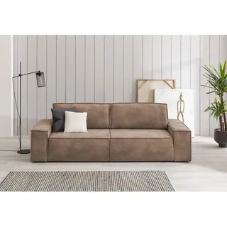 Home Affaire 3-Sitzer HOME AFFAIRE "SHERWOOD Schlafsofa (257cm) Cord, Samtvelours, Vintage-Lederoptik", braun (cognac), B:257cm H:85cm T:106cm, 100% Polyester, Sofas, Schlaffunktion mit Bettkasten (ca. 136/200cm)