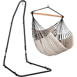 LA SIESTA® Habana Baumwoll Hängesessel & Stahlgestell - Hängesessel Gestell für Hängeschaukel, Ständer für Hängesessel für Indoor Outdoor Balkon, Garten Hängesessel für 2 Personen- Comfort Size, Zebra