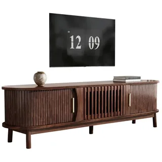 Merax Lowboard mit 2 Schiebetüren und Klapptür (TV-Lowboard TV-Unterschrank, 1 St., 165x39,5x46cm), Fernsehschrank Landhaus TV-Ständer mit 5 Holzbeine & Stauraum braun