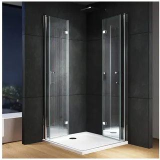 IMPTS Eckdusche Duschkabine Eckeinstieg Drehfalttür eckdusche, BxT: 75x75 cm, Sicherheitsglas, Falttür Faltdusche Falttürkabine, mit hochwertigen Aluminiumprofilen in Chrome, Duschabtrennung Falttür Dusche Glasabtrennung 75 cm x 195 cm x 75 cm