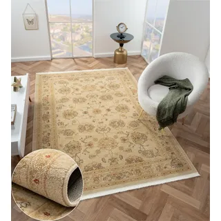 MY-RUG Teppich Ben Orientteppich 200x140 cm, Creme Vintage Wohnzimmer | Kurzflor Schlafzimmerteppich im Boho Design mit Medaillon Muster, klassischer Ziegler-Look, weich & für Fußbodenheizung