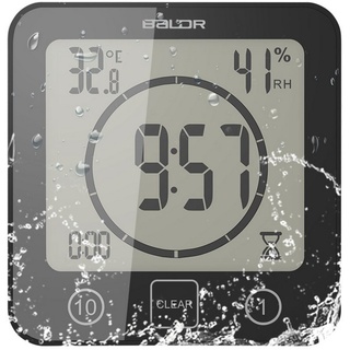 BlingBin Badezimmeruhr Duschwanduhr Digital mit Alarm Wasserdicht Temperatur Luftfeuchtigkeit (LCD-Display und 150 Grad breiterer Betrachtungswinkel) schwarz