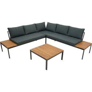 DEGAMO Rangun Loungeset Stahl anthrazit + Akazie geölt grau